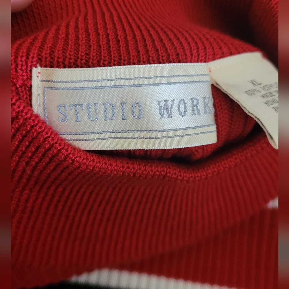 Vtg Studio Works Knit Mockneck Wide Ribbed Tank Top, Women's XL, Red Striped - Picture 3 of 8